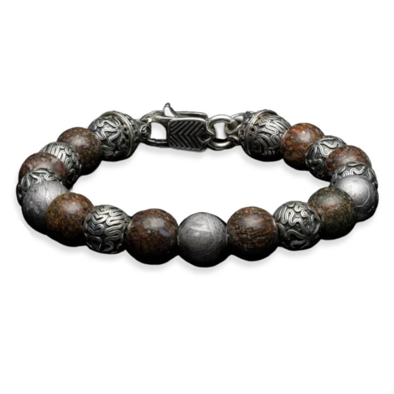 Wiliam Henry Impact Beaded bracelet with Meteorite  Dinosaur  and Sterling Silver Beads